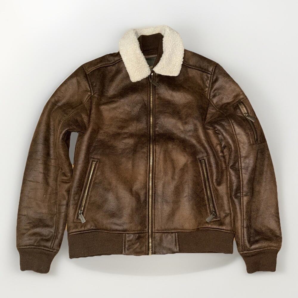 Vintage Rainforest Pilot Bomber Jacket Faux Suded Fleece Lined Brown Small 19x25